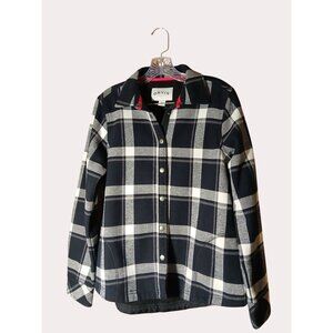 Orvis Womens Plaid Flannel Shirt Jacket Black Gray Snap Button Front S Pockets